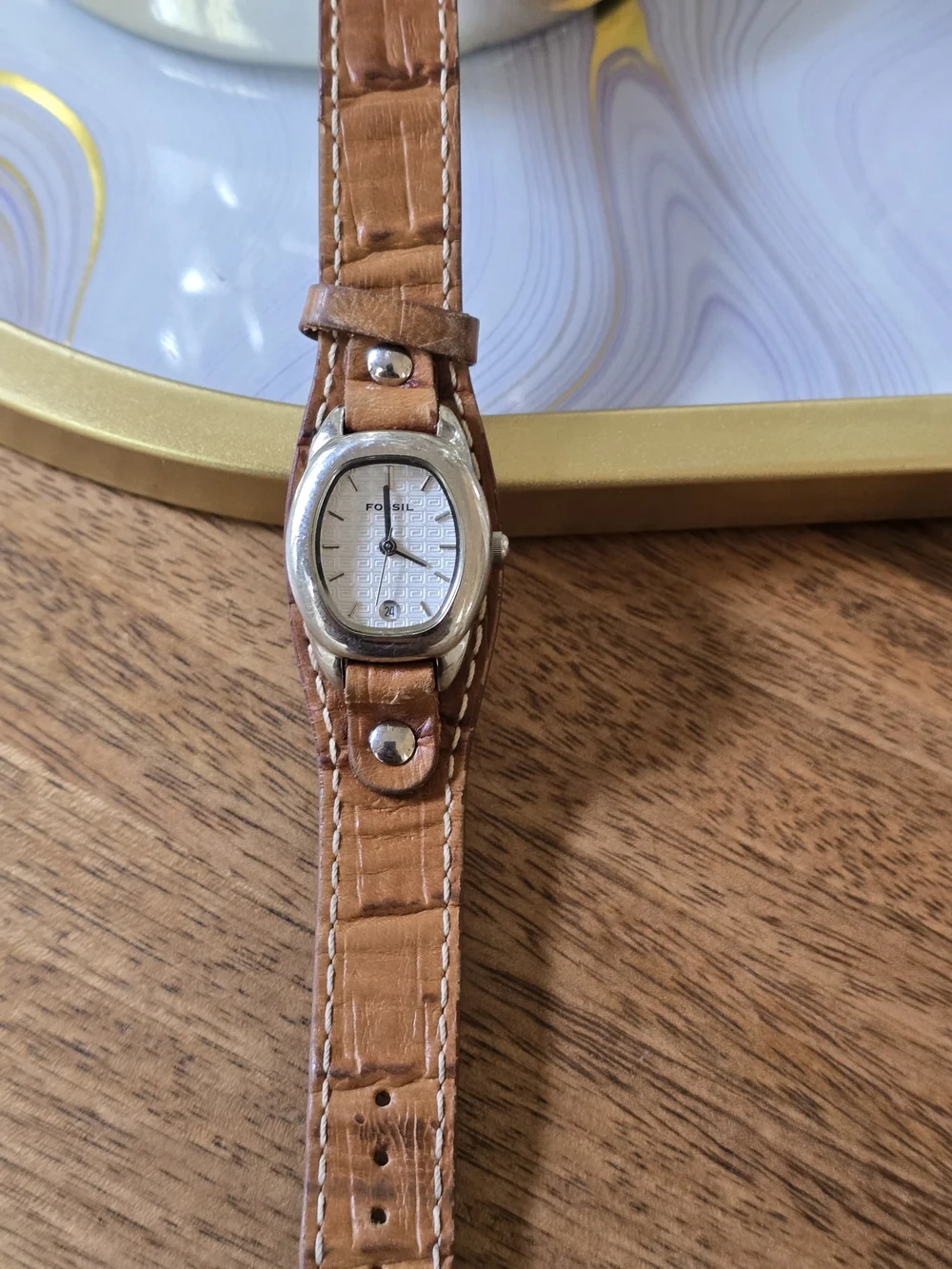 Fossil Women's Tan Leather Strap Silver Dial Watch